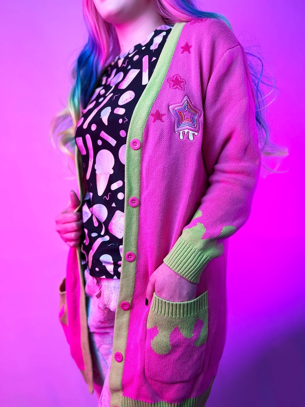 KityCrylics Pink & Green Kawaii Cardigan S/M Kidcore J-Fashion Sold Out Rare - Picture 10 of 10